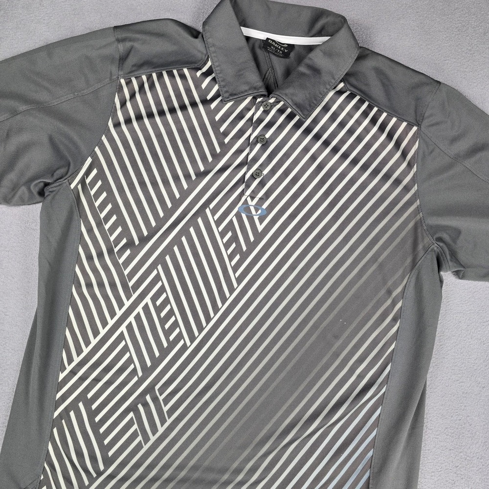 Oakley Polo Shirt Mens XL Gray Hydrolix Geo Striped Golf Quick Dry Performance